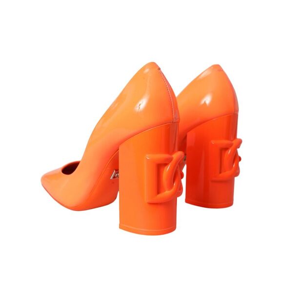 Dolce & Gabbana Orange Patent Leather Logo Heels Pumps Women's Shoes - Picture 4 of 6